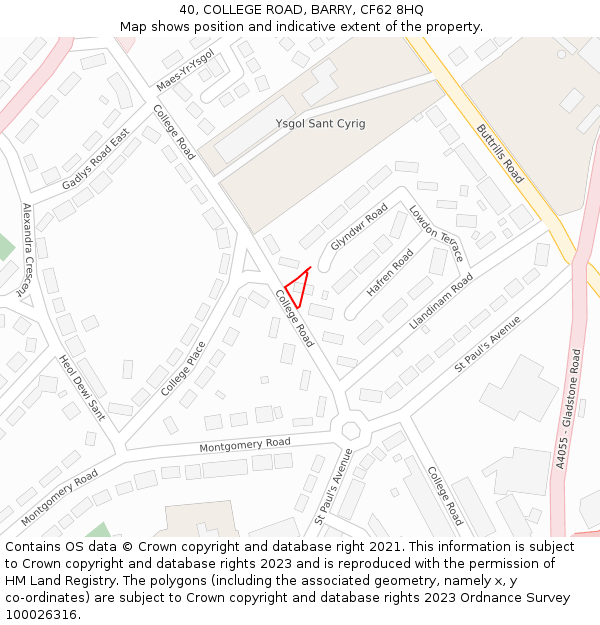 40, COLLEGE ROAD, BARRY, CF62 8HQ: Location map and indicative extent of plot