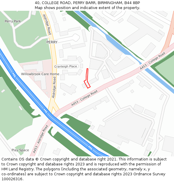 40, COLLEGE ROAD, PERRY BARR, BIRMINGHAM, B44 8BP: Location map and indicative extent of plot