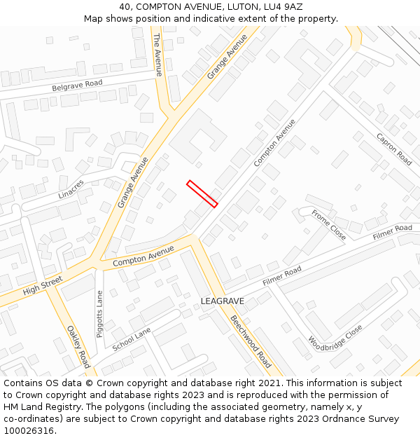 40, COMPTON AVENUE, LUTON, LU4 9AZ: Location map and indicative extent of plot