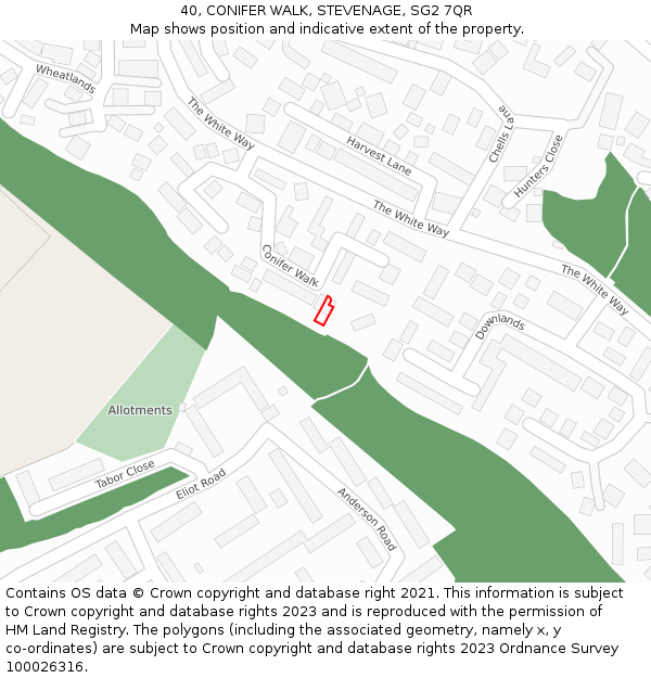 40, CONIFER WALK, STEVENAGE, SG2 7QR: Location map and indicative extent of plot