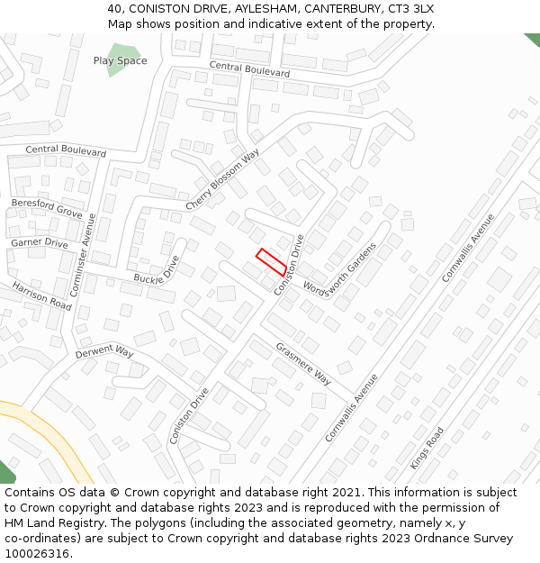 40, CONISTON DRIVE, AYLESHAM, CANTERBURY, CT3 3LX: Location map and indicative extent of plot