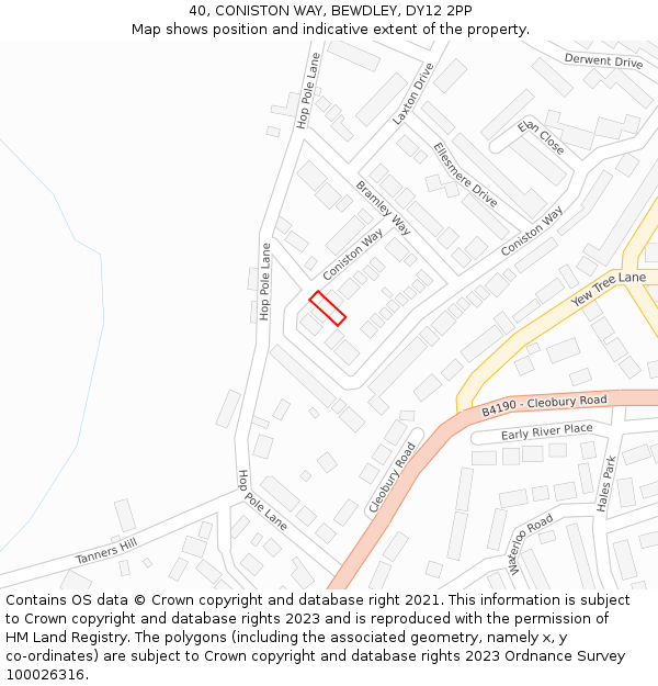 40, CONISTON WAY, BEWDLEY, DY12 2PP: Location map and indicative extent of plot