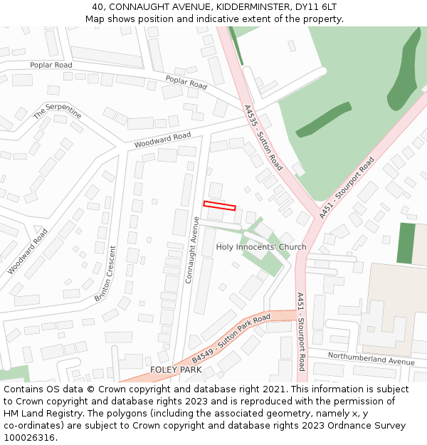 40, CONNAUGHT AVENUE, KIDDERMINSTER, DY11 6LT: Location map and indicative extent of plot