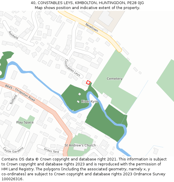 40, CONSTABLES LEYS, KIMBOLTON, HUNTINGDON, PE28 0JG: Location map and indicative extent of plot