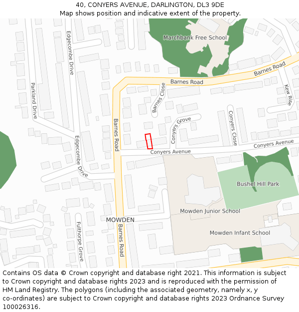 40, CONYERS AVENUE, DARLINGTON, DL3 9DE: Location map and indicative extent of plot