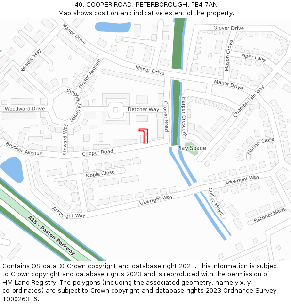 40, COOPER ROAD, PETERBOROUGH, PE4 7AN: Location map and indicative extent of plot