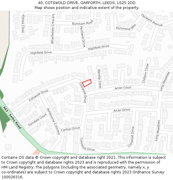 40, COTSWOLD DRIVE, GARFORTH, LEEDS, LS25 2DD: Location map and indicative extent of plot