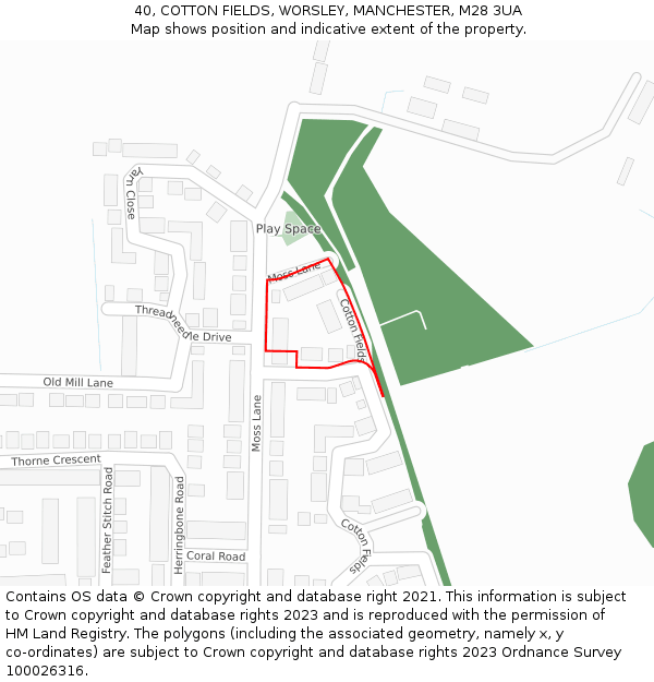 40, COTTON FIELDS, WORSLEY, MANCHESTER, M28 3UA: Location map and indicative extent of plot