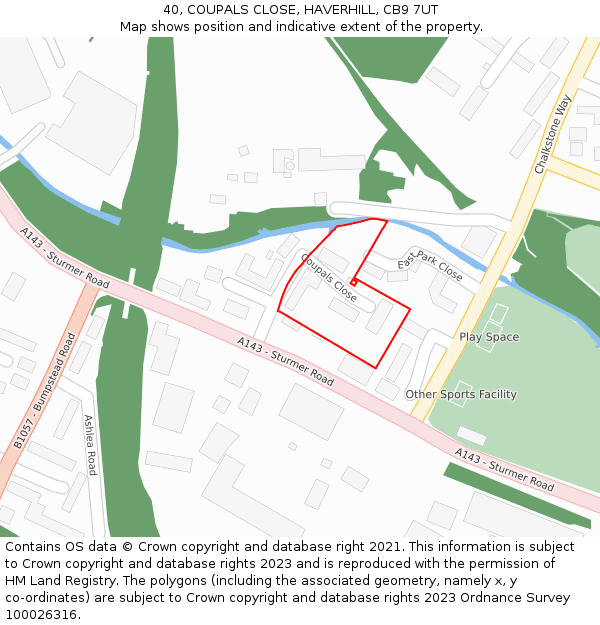 40, COUPALS CLOSE, HAVERHILL, CB9 7UT: Location map and indicative extent of plot