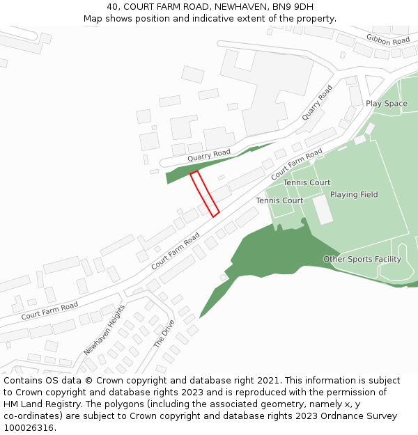 40, COURT FARM ROAD, NEWHAVEN, BN9 9DH: Location map and indicative extent of plot