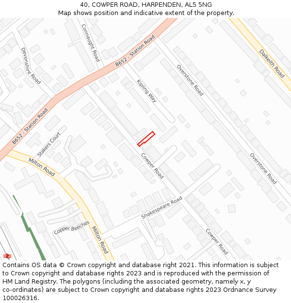 40, COWPER ROAD, HARPENDEN, AL5 5NG: Location map and indicative extent of plot