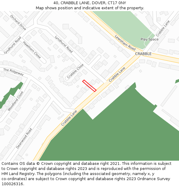 40, CRABBLE LANE, DOVER, CT17 0NY: Location map and indicative extent of plot