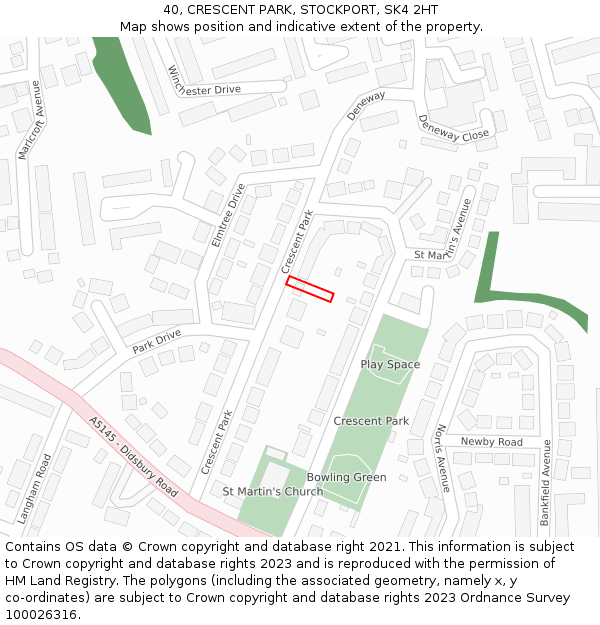 40, CRESCENT PARK, STOCKPORT, SK4 2HT: Location map and indicative extent of plot