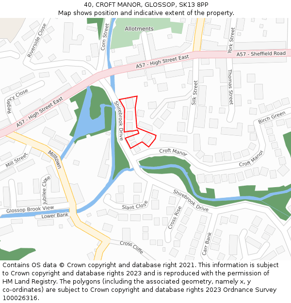 40, CROFT MANOR, GLOSSOP, SK13 8PP: Location map and indicative extent of plot