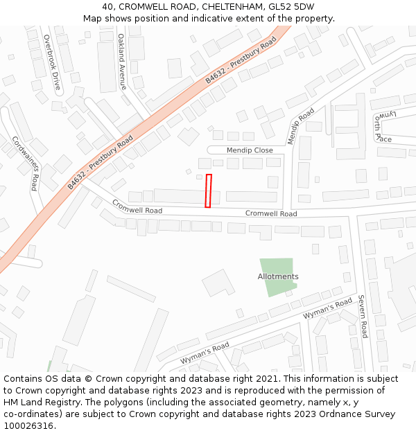 40, CROMWELL ROAD, CHELTENHAM, GL52 5DW: Location map and indicative extent of plot