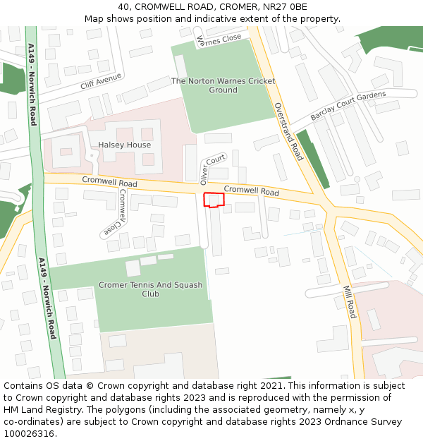 40, CROMWELL ROAD, CROMER, NR27 0BE: Location map and indicative extent of plot