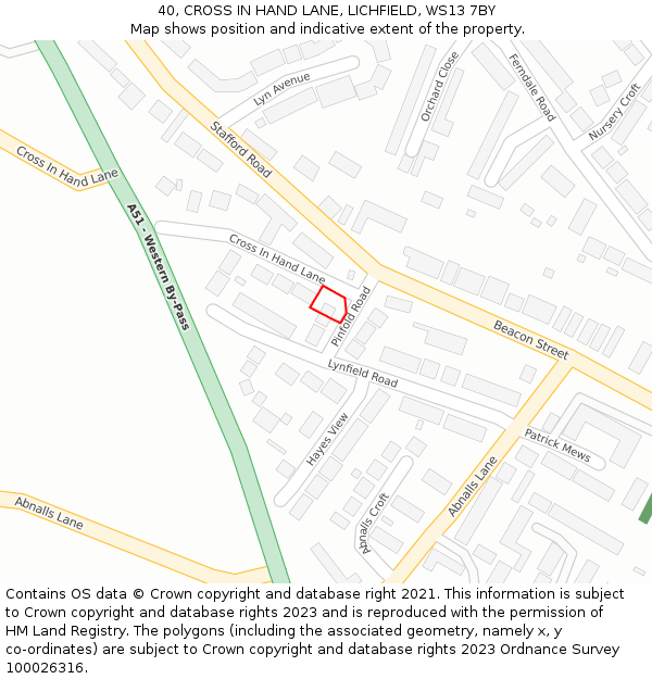 40, CROSS IN HAND LANE, LICHFIELD, WS13 7BY: Location map and indicative extent of plot
