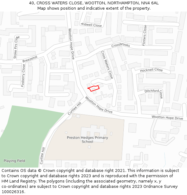 40, CROSS WATERS CLOSE, WOOTTON, NORTHAMPTON, NN4 6AL: Location map and indicative extent of plot