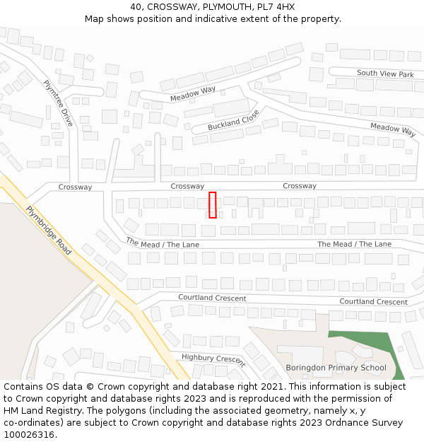 40, CROSSWAY, PLYMOUTH, PL7 4HX: Location map and indicative extent of plot