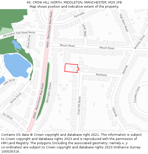 40, CROW HILL NORTH, MIDDLETON, MANCHESTER, M24 1FB: Location map and indicative extent of plot