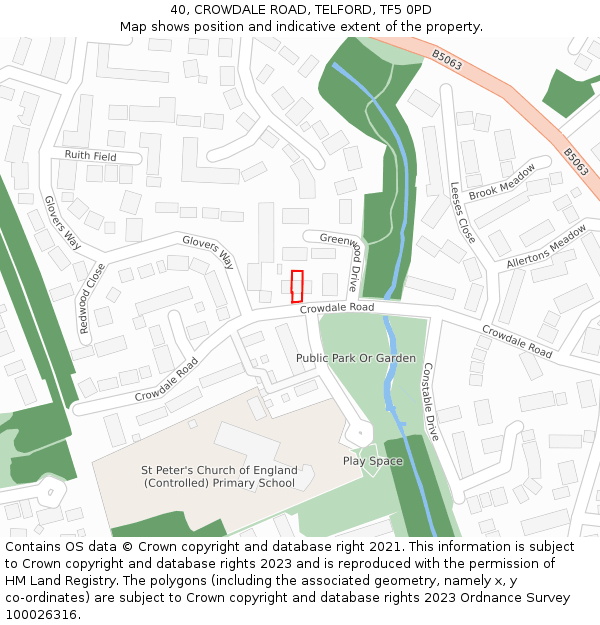 40, CROWDALE ROAD, TELFORD, TF5 0PD: Location map and indicative extent of plot