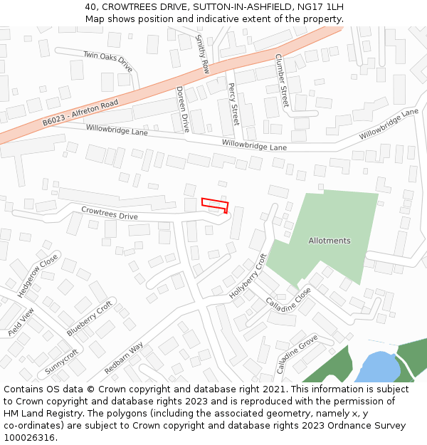 40, CROWTREES DRIVE, SUTTON-IN-ASHFIELD, NG17 1LH: Location map and indicative extent of plot
