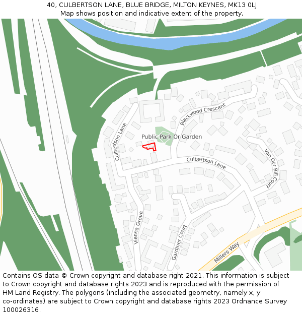 40, CULBERTSON LANE, BLUE BRIDGE, MILTON KEYNES, MK13 0LJ: Location map and indicative extent of plot