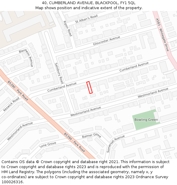 40, CUMBERLAND AVENUE, BLACKPOOL, FY1 5QL: Location map and indicative extent of plot