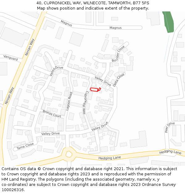 40, CUPRONICKEL WAY, WILNECOTE, TAMWORTH, B77 5FS: Location map and indicative extent of plot