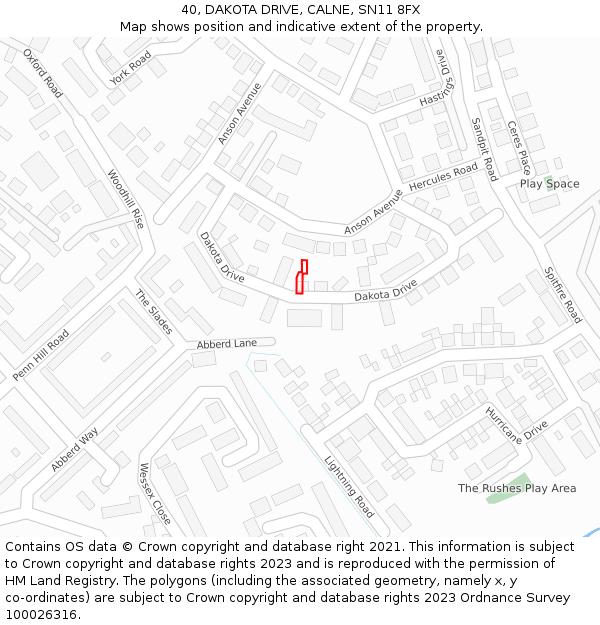 40, DAKOTA DRIVE, CALNE, SN11 8FX: Location map and indicative extent of plot