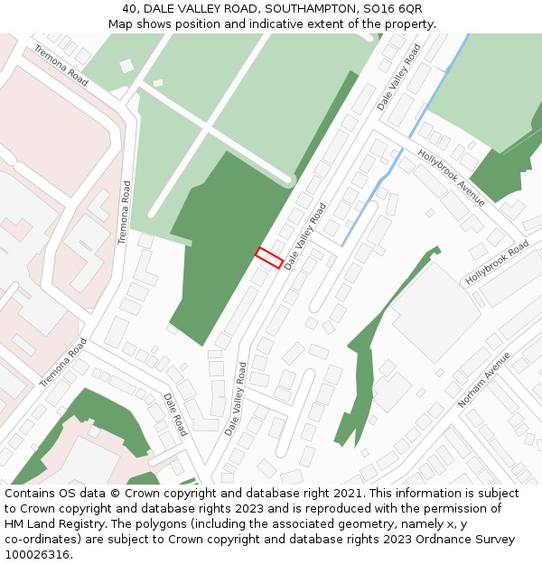 40, DALE VALLEY ROAD, SOUTHAMPTON, SO16 6QR: Location map and indicative extent of plot