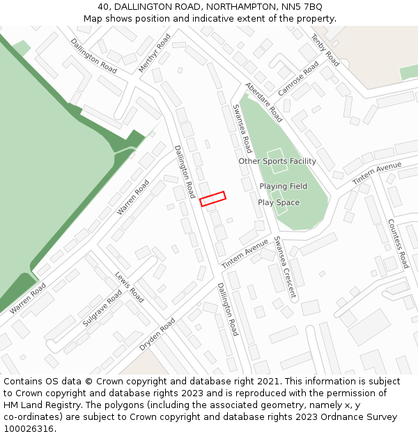 40, DALLINGTON ROAD, NORTHAMPTON, NN5 7BQ: Location map and indicative extent of plot