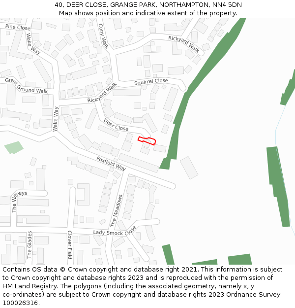 40, DEER CLOSE, GRANGE PARK, NORTHAMPTON, NN4 5DN: Location map and indicative extent of plot