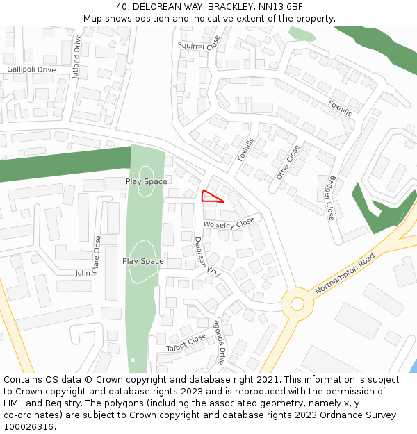 40, DELOREAN WAY, BRACKLEY, NN13 6BF: Location map and indicative extent of plot