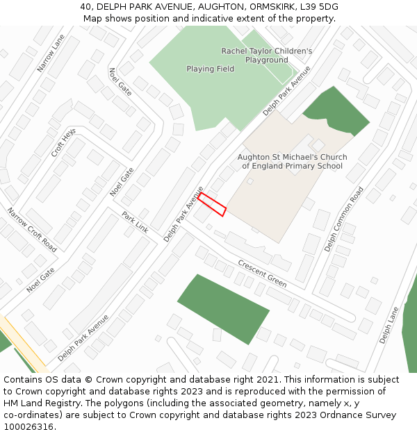 40, DELPH PARK AVENUE, AUGHTON, ORMSKIRK, L39 5DG: Location map and indicative extent of plot