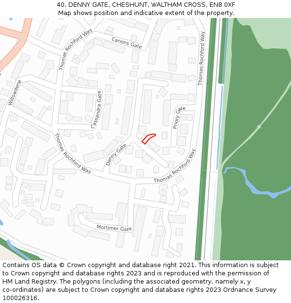 40, DENNY GATE, CHESHUNT, WALTHAM CROSS, EN8 0XF: Location map and indicative extent of plot
