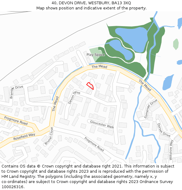 40, DEVON DRIVE, WESTBURY, BA13 3XQ: Location map and indicative extent of plot