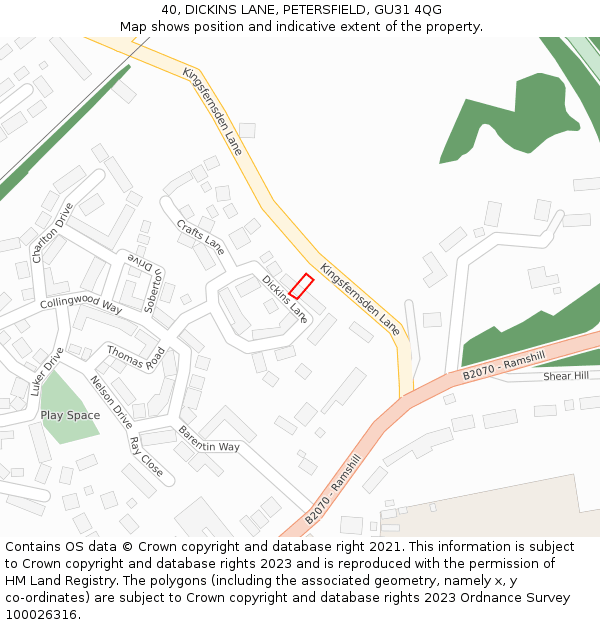 40, DICKINS LANE, PETERSFIELD, GU31 4QG: Location map and indicative extent of plot