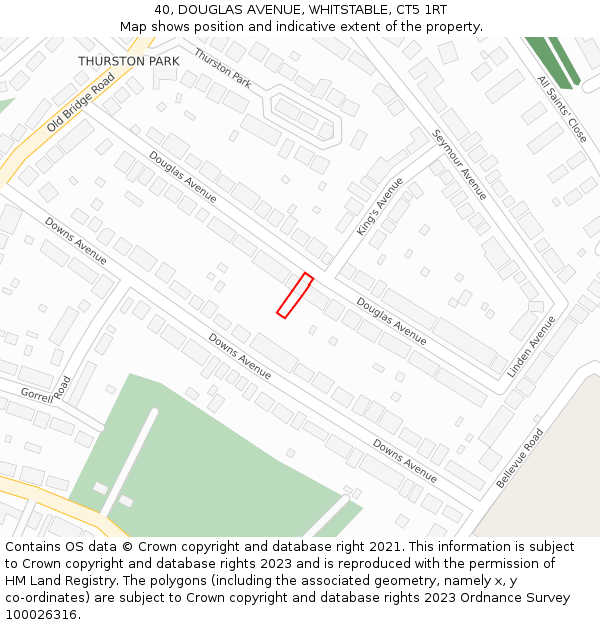 40, DOUGLAS AVENUE, WHITSTABLE, CT5 1RT: Location map and indicative extent of plot