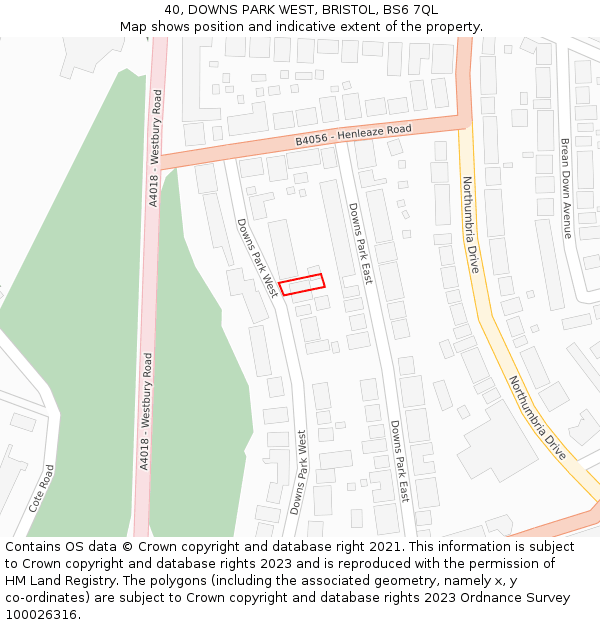 40, DOWNS PARK WEST, BRISTOL, BS6 7QL: Location map and indicative extent of plot