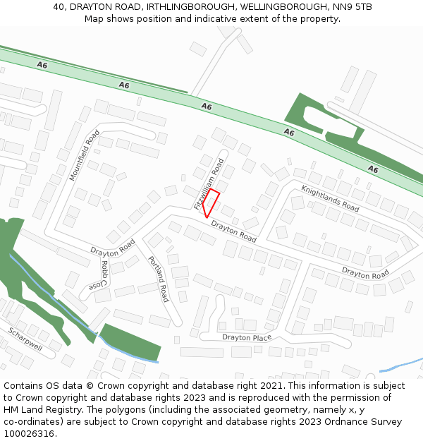 40, DRAYTON ROAD, IRTHLINGBOROUGH, WELLINGBOROUGH, NN9 5TB: Location map and indicative extent of plot