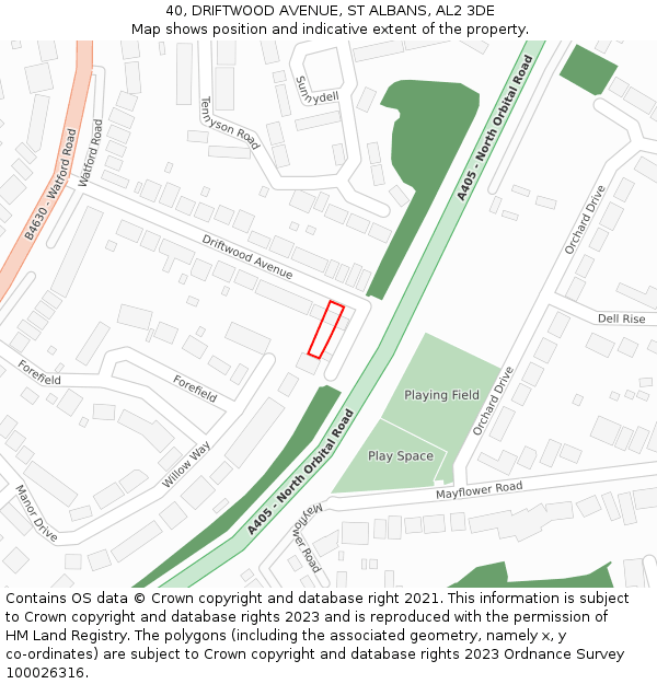 40, DRIFTWOOD AVENUE, ST ALBANS, AL2 3DE: Location map and indicative extent of plot