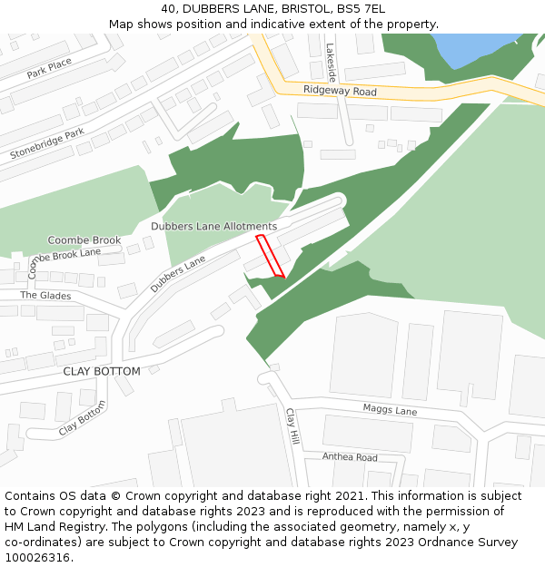 40, DUBBERS LANE, BRISTOL, BS5 7EL: Location map and indicative extent of plot