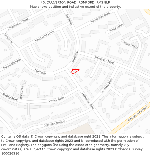 40, DULVERTON ROAD, ROMFORD, RM3 8LP: Location map and indicative extent of plot