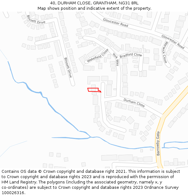 40, DURHAM CLOSE, GRANTHAM, NG31 8RL: Location map and indicative extent of plot