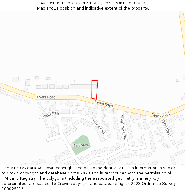 40, DYERS ROAD, CURRY RIVEL, LANGPORT, TA10 0PR: Location map and indicative extent of plot