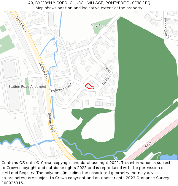 40, DYFFRYN Y COED, CHURCH VILLAGE, PONTYPRIDD, CF38 1PQ: Location map and indicative extent of plot