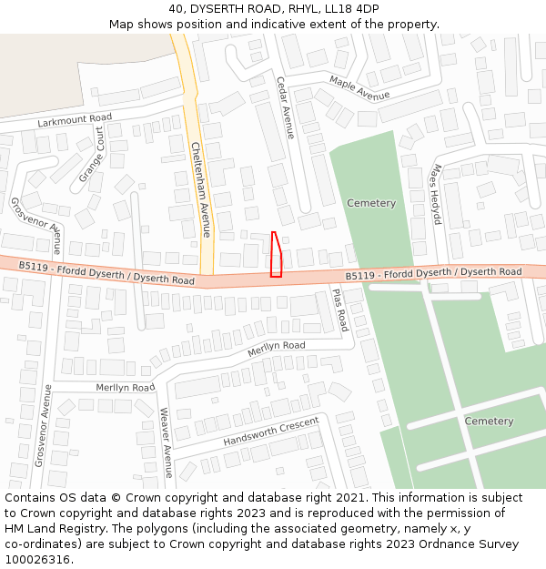 40, DYSERTH ROAD, RHYL, LL18 4DP: Location map and indicative extent of plot