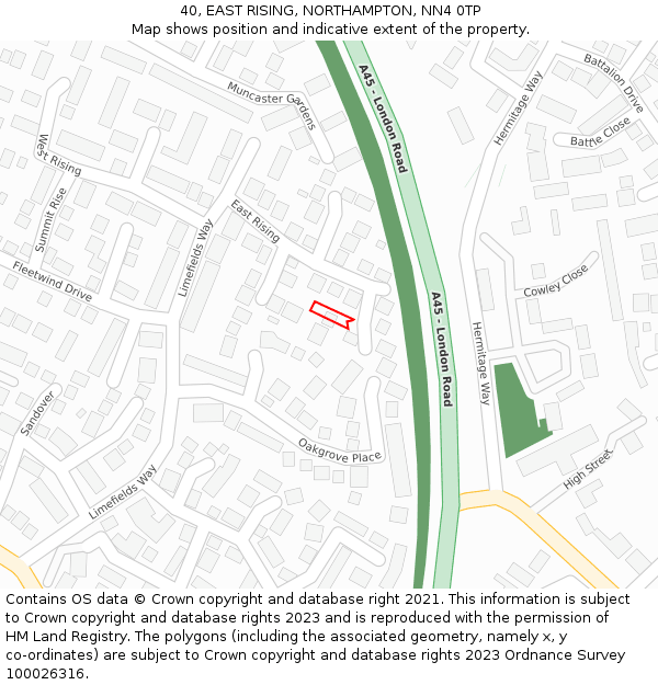 40, EAST RISING, NORTHAMPTON, NN4 0TP: Location map and indicative extent of plot