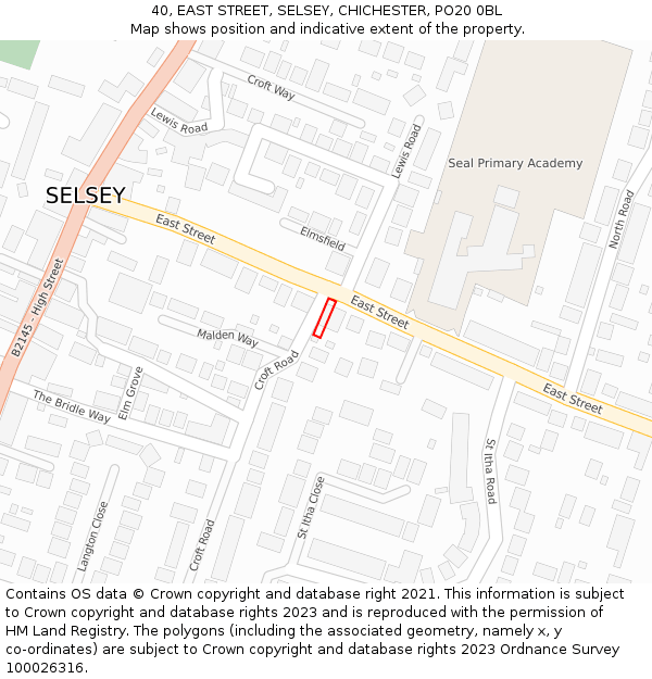 40, EAST STREET, SELSEY, CHICHESTER, PO20 0BL: Location map and indicative extent of plot